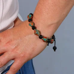 Bracelet Turquoise Corail et Agate noir Losange