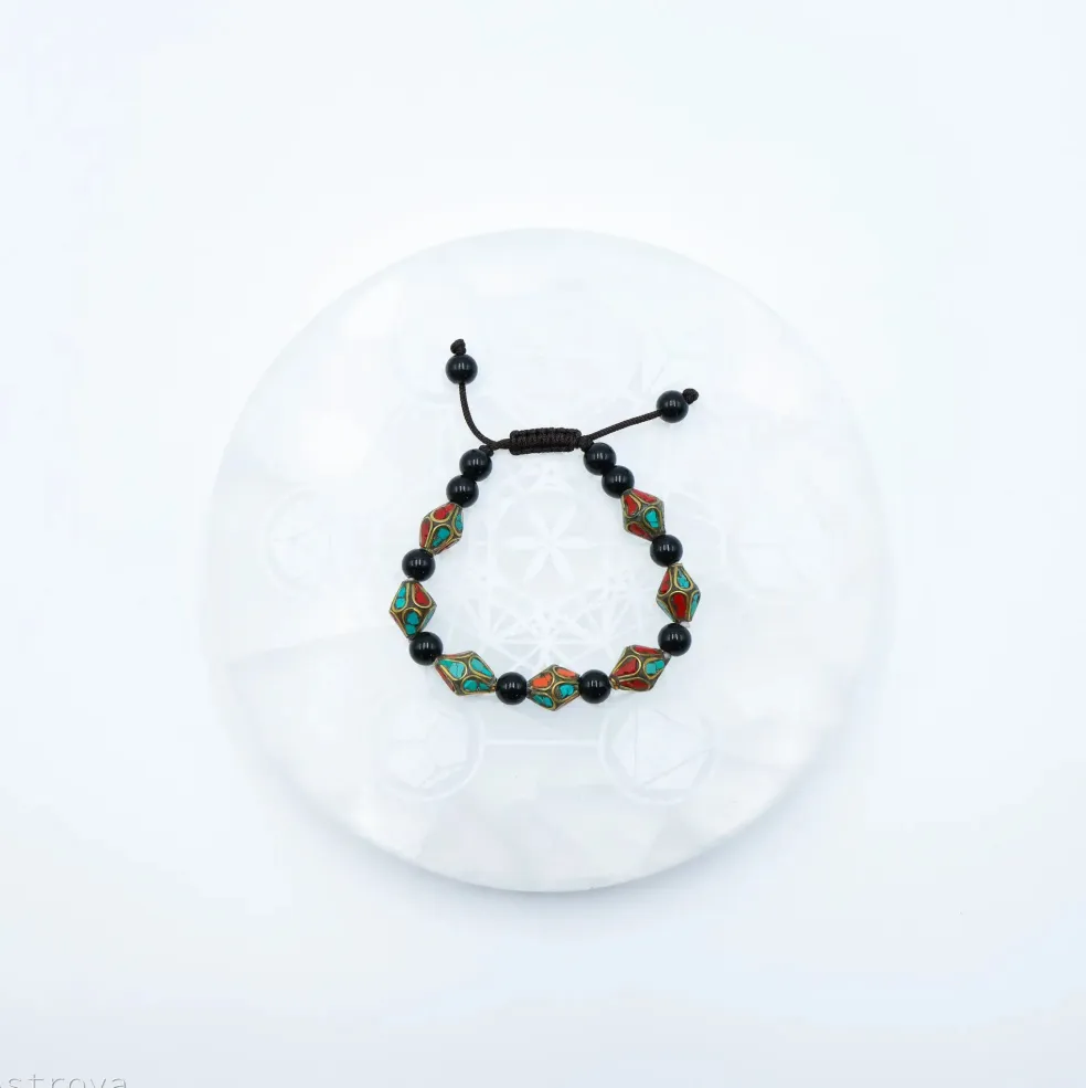 Bracelet Turquoise Corail et Agate noir Losange