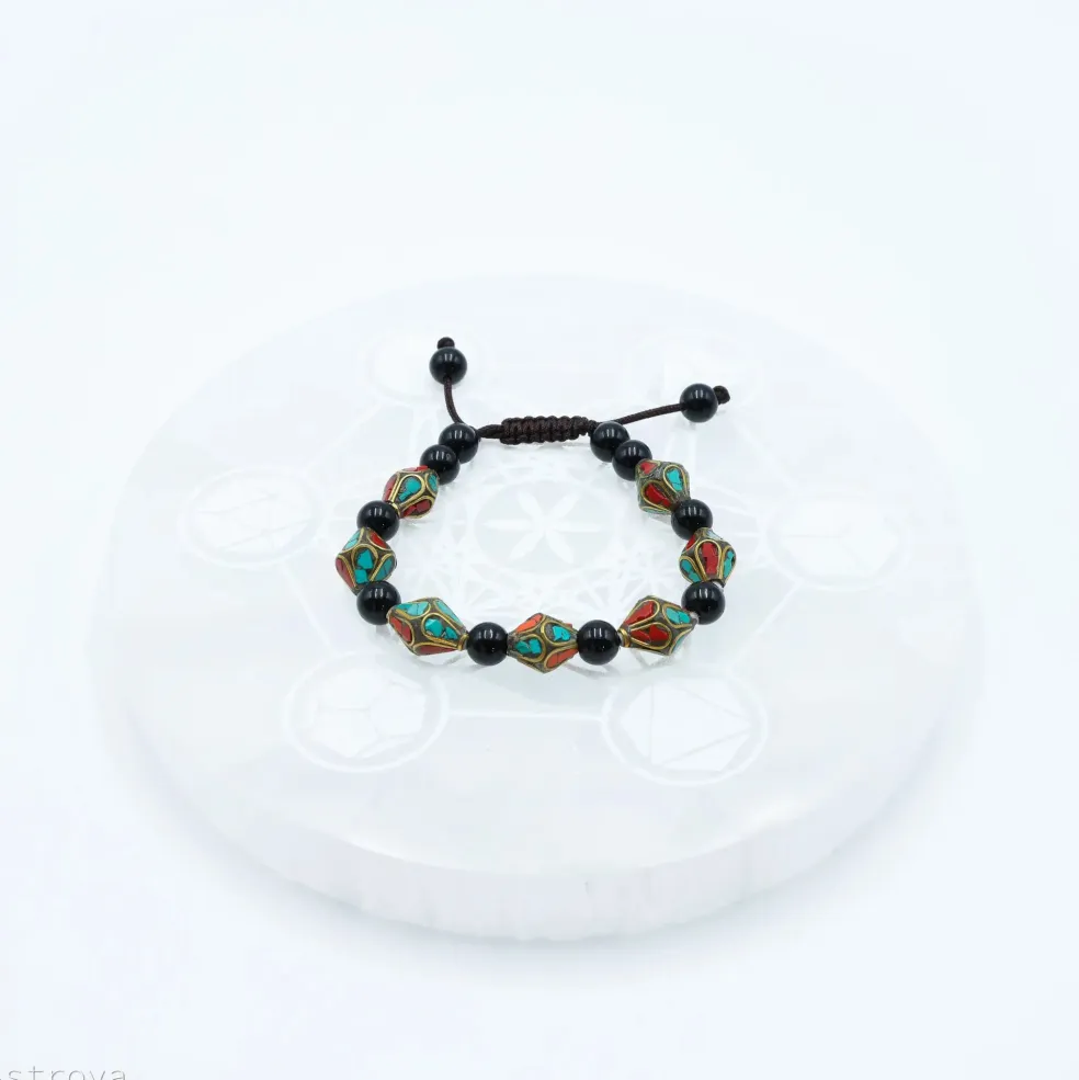 Bracelet Turquoise Corail et Agate noir Losange