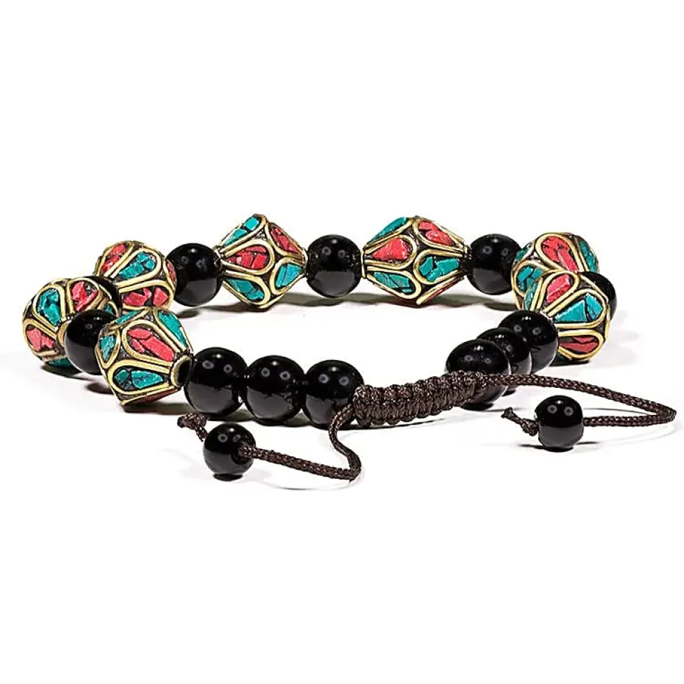 Bracelet Turquoise Corail et Agate noir Losange