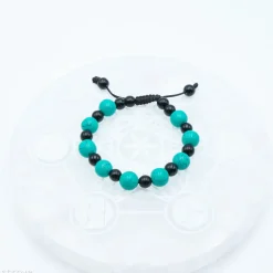 Bracelet Turquoise et Agate noir ajustable - 11 mm