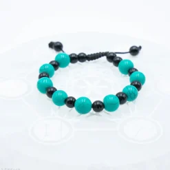 Bracelet Turquoise et Agate noir ajustable - 11 mm