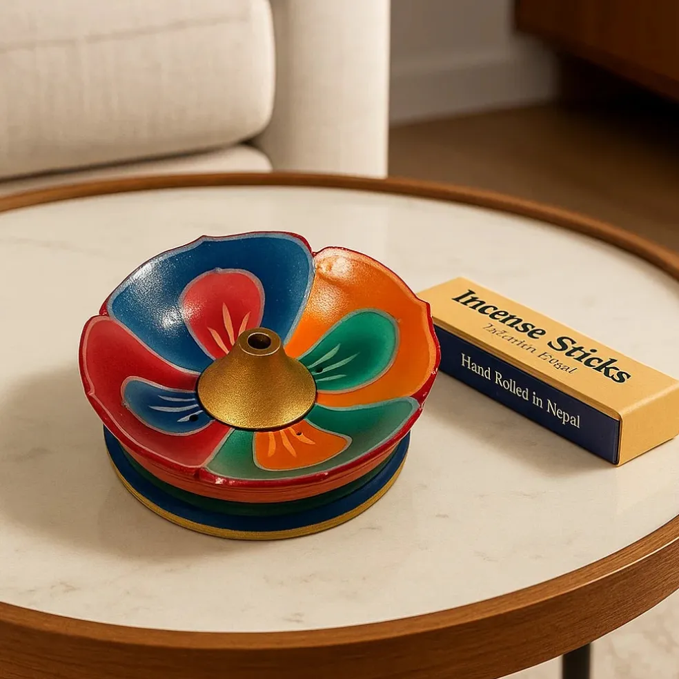 Brûle encens Fleur de Lotus en bois peint