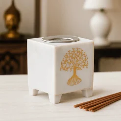 Brûleur encens en marbre blanc - Arbre de Vie