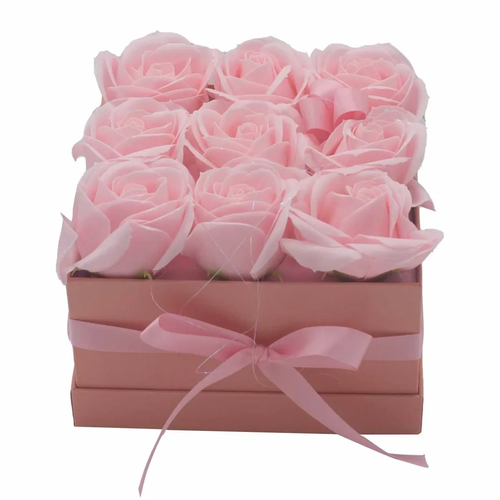 Coffret Boite de Fleurs de Savon - Roses roses