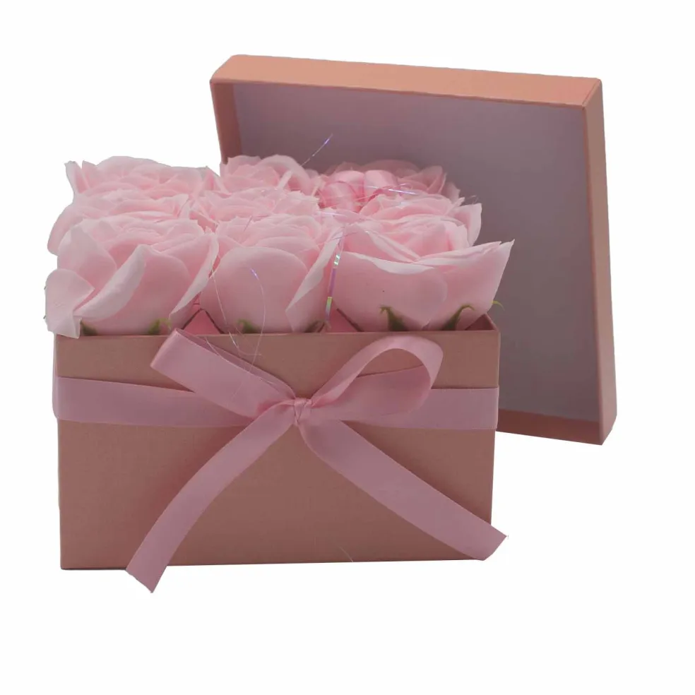 Coffret Boite de Fleurs de Savon - Roses roses