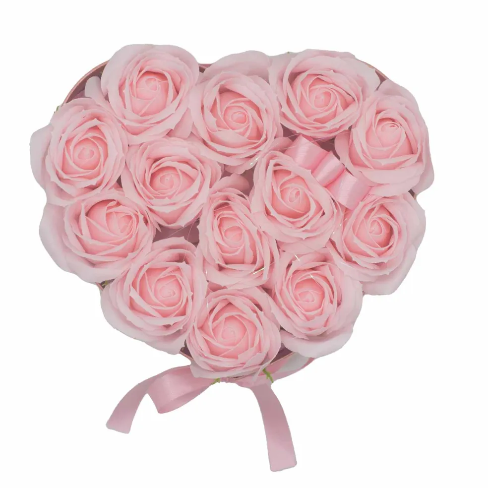Coffret Cœur de Fleurs de Savon - Roses roses
