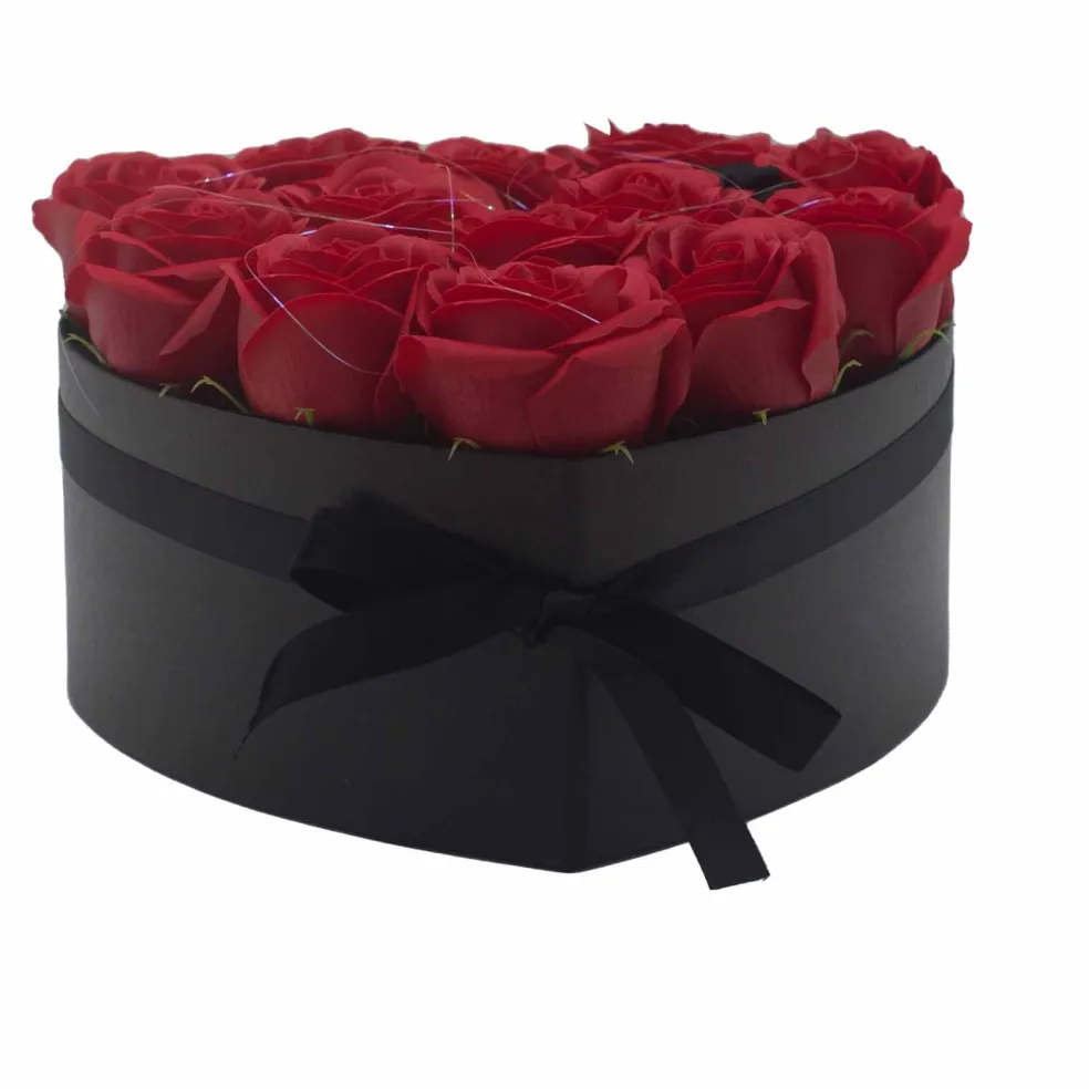 Coffret Cœur de Fleurs de Savon - Roses rouges
