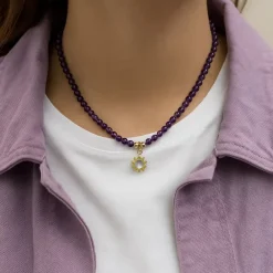 Collier Améthyste avec Pendentif Soleil