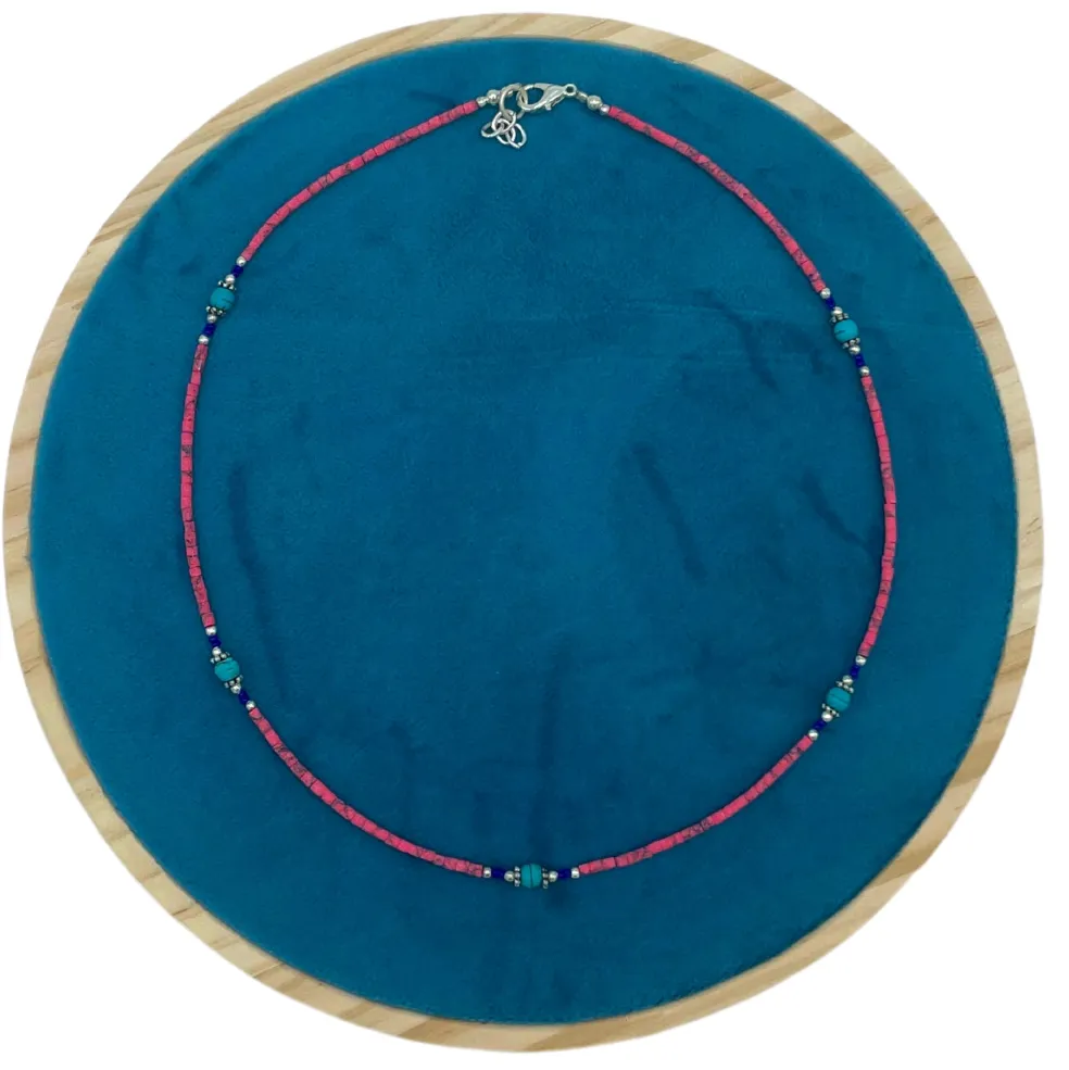Collier de pierres précieuses - Corail rose et Turquoise