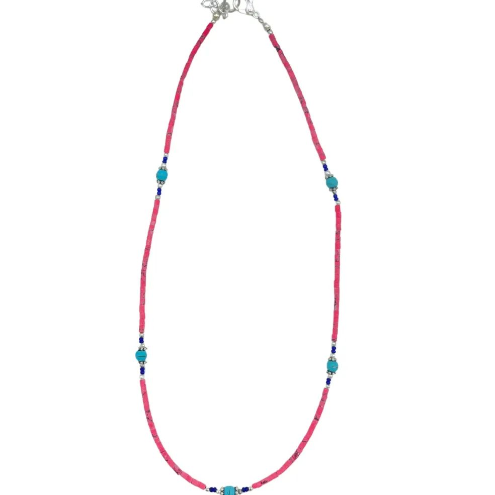Collier de pierres précieuses - Corail rose et Turquoise