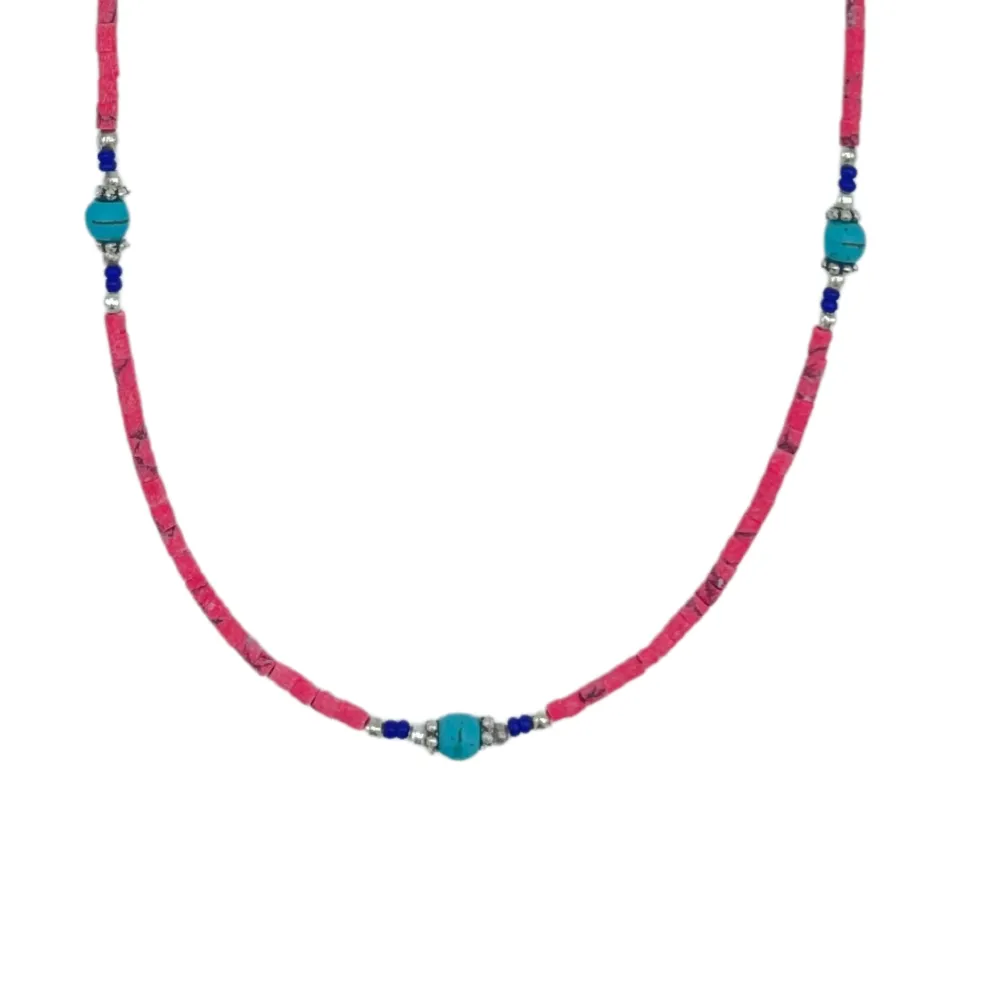 Collier de pierres précieuses - Corail rose et Turquoise