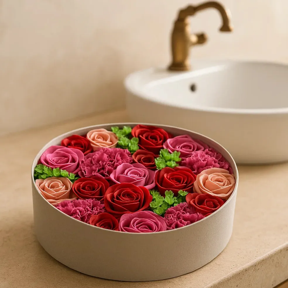Fleurs de savon - boîte ronde