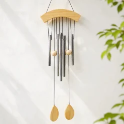 Grand carillon à vent 5 tubes aluminium et bois - 65 cm
