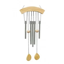 Grand carillon à vent 5 tubes aluminium et bois - 65 cm