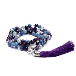 Mala Améthyste, Aventurine, Cristal de Roche avec Om | 108 perles