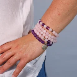 Mala Bouddha en quartz rose et améthyste | 108 perles