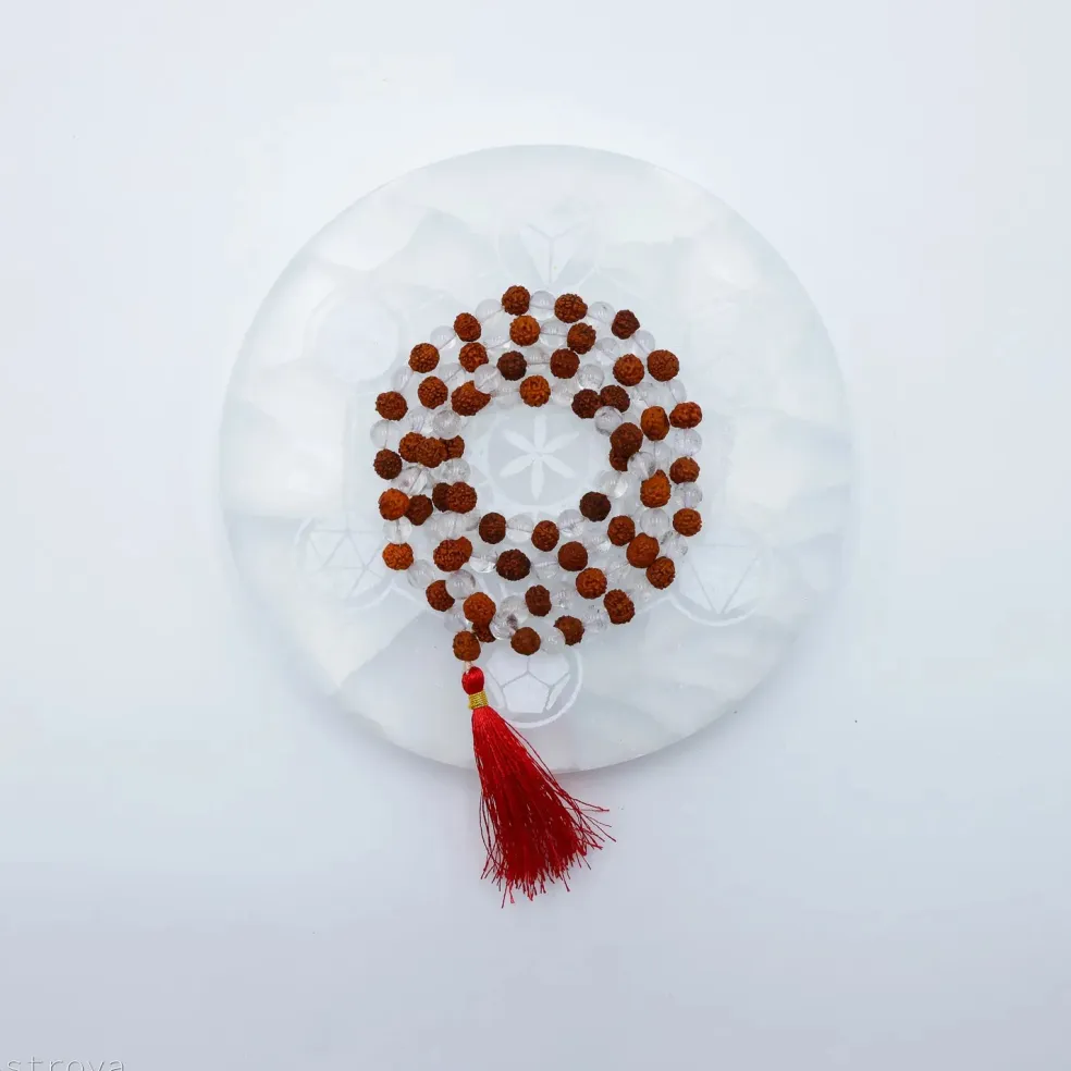 Mala Cristal de Roche - Rudraksha | 108 perles