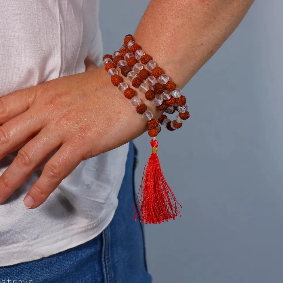 Mala Cristal de Roche - Rudraksha | 108 perles