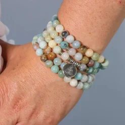 Mala en Amazonite avec charm Bouddha | 108 perles
