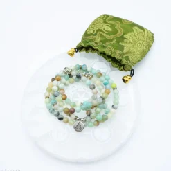 Mala en Amazonite avec charm Bouddha | 108 perles