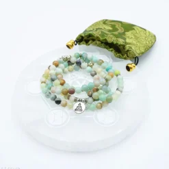 Mala en Amazonite avec charm Bouddha | 108 perles