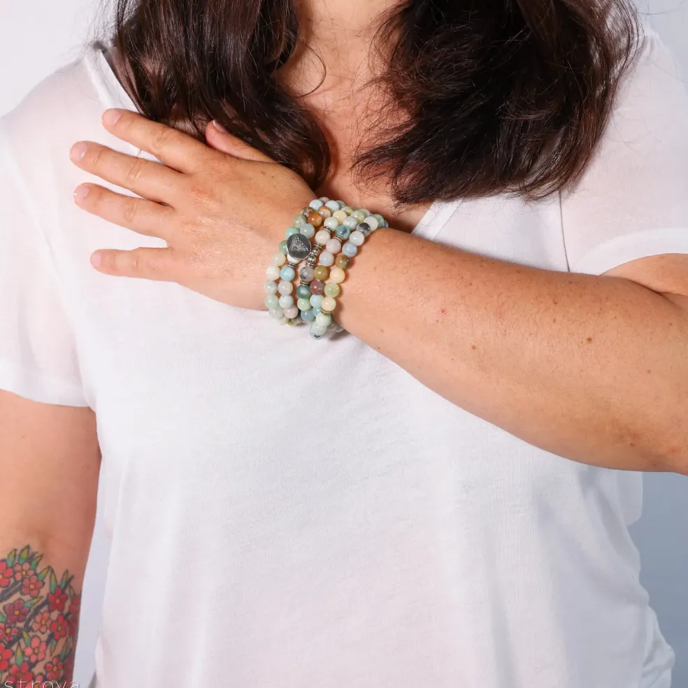 Mala en Amazonite avec charm Bouddha | 108 perles