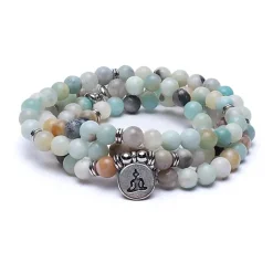 Mala en Amazonite avec charm Bouddha | 108 perles