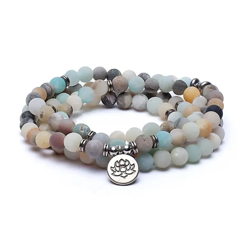 Mala en Amazonite avec charm Lotus | 108 perles