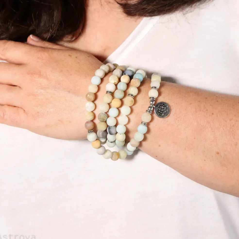 Mala en Amazonite avec charm Lotus | 108 perles