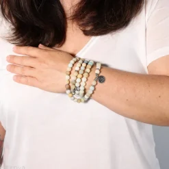 Mala en Amazonite avec charm Lotus | 108 perles