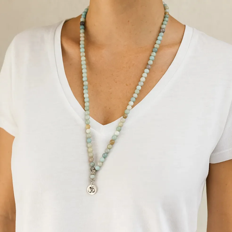 Mala en Amazonite avec charm Om | 108 perles