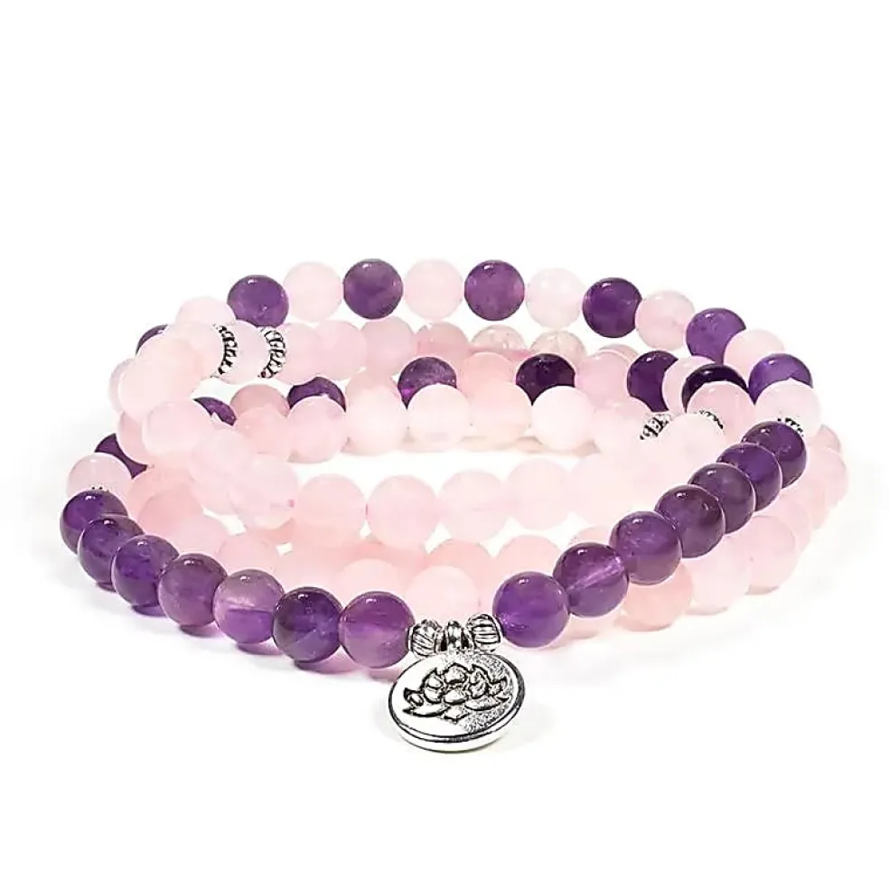 Mala Lotus en Quartz Rose et Améthyste | 108 perles