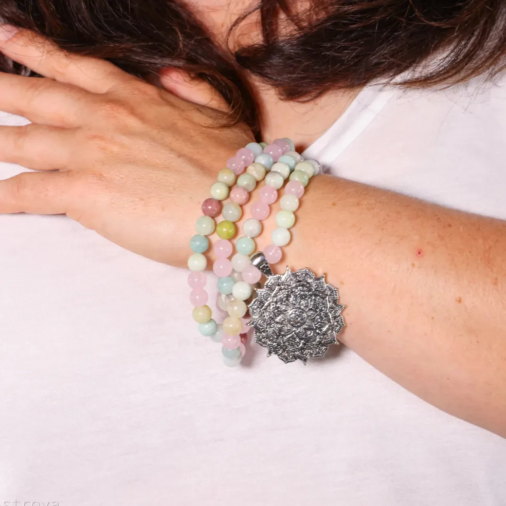 Mala Lotus - Rose Quartz, Amazonite, Rhodonite | 108 perles