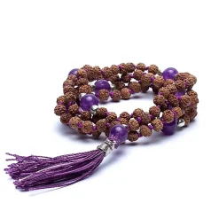 Mala Rudraksha & Améthyste Violet | 108 perles