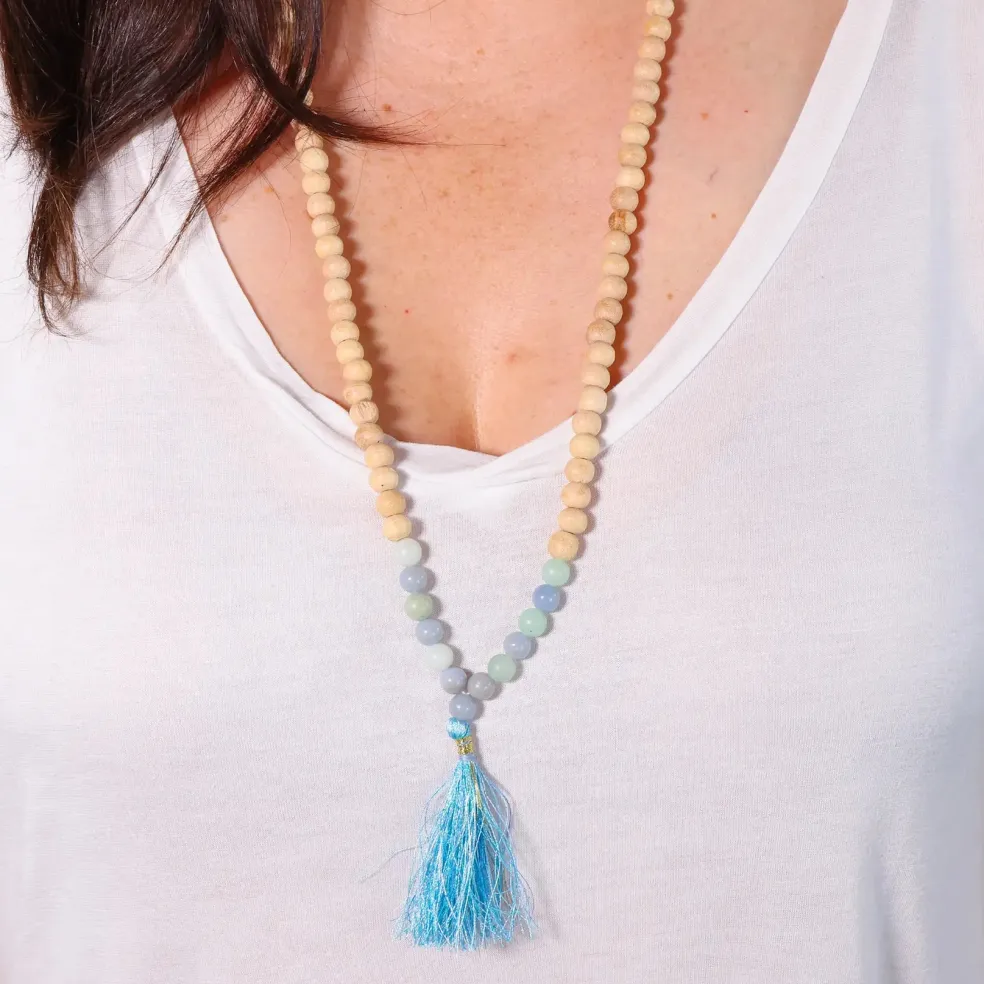 Mala Tulsi, Angélite & Amazonite