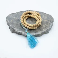 Mala Tulsi, Angélite & Amazonite