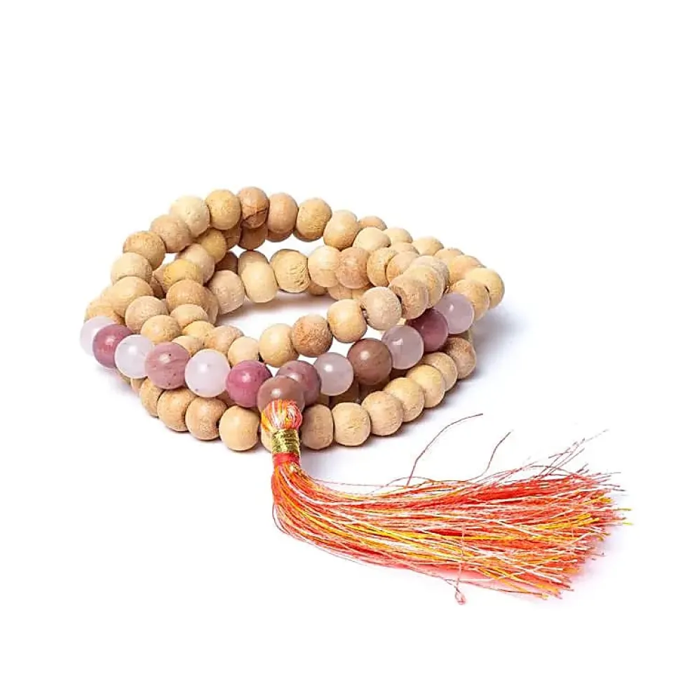 Mala Tulsi avec Thulite et Quartz Rose | 108 perles