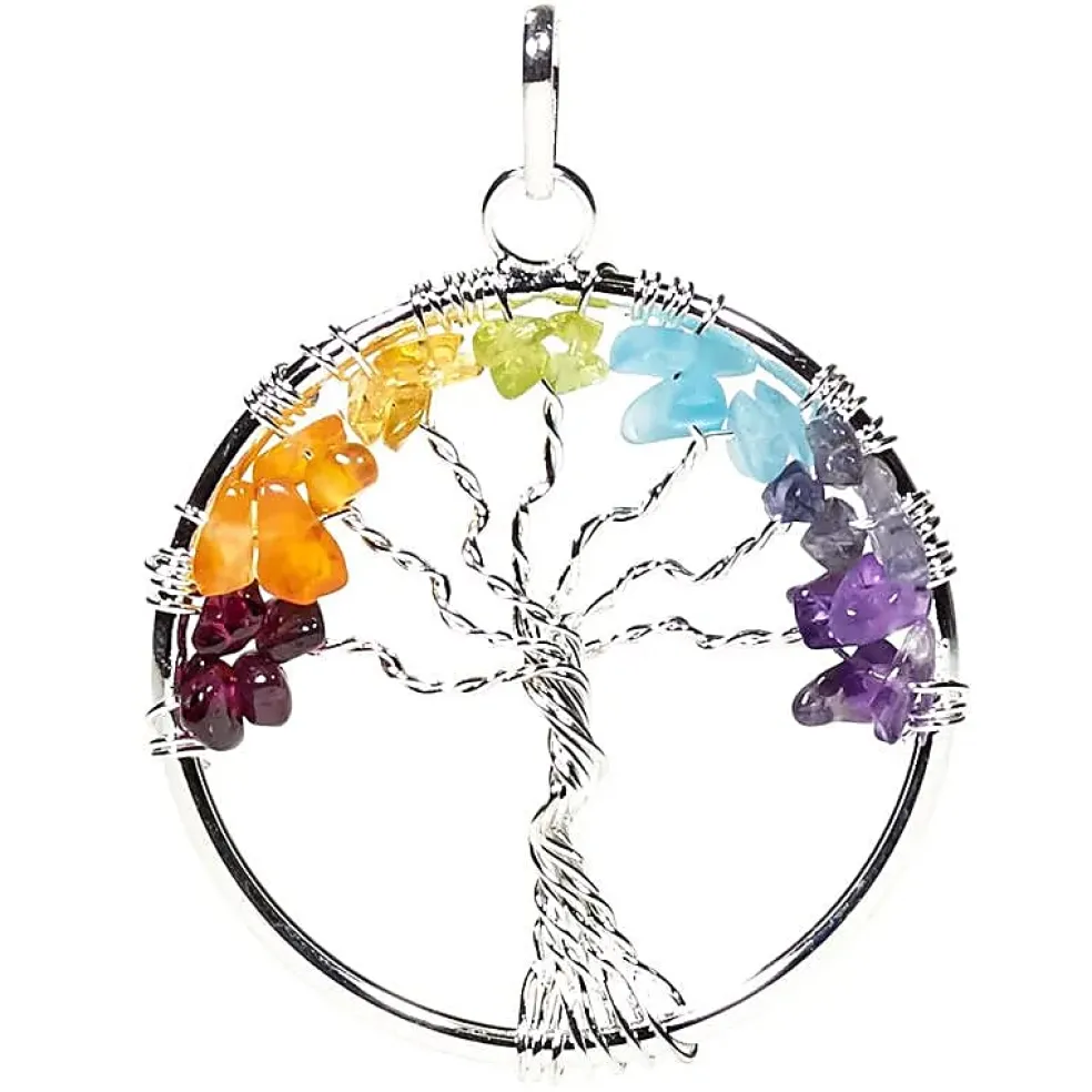 Pendentif Arbre des Chakra en Laiton Argenté