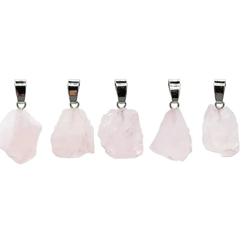 Pendentif argent en Quartz Rose brut