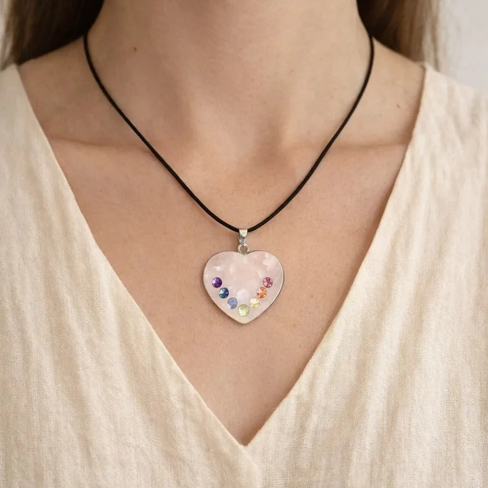 Pendentif Chakra Quartz en Forme de Coeur