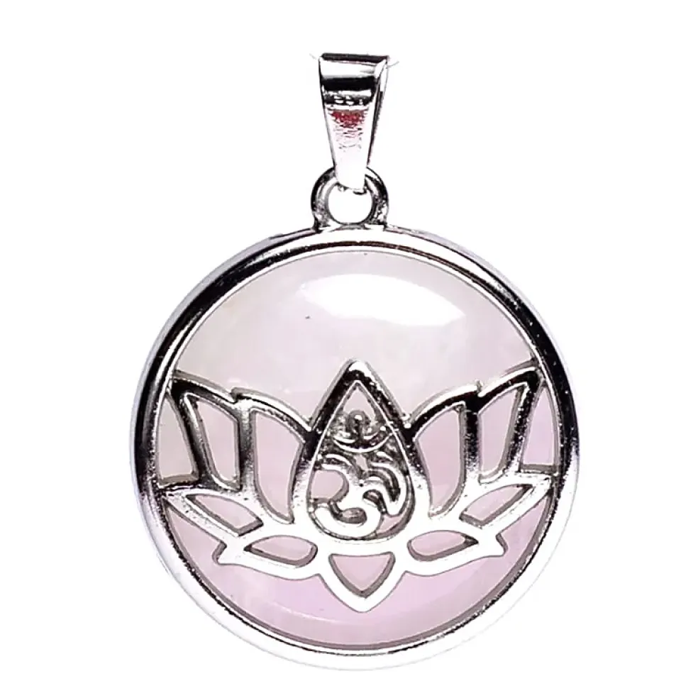 Pendentif Lotus Om orné de Quartz Rose