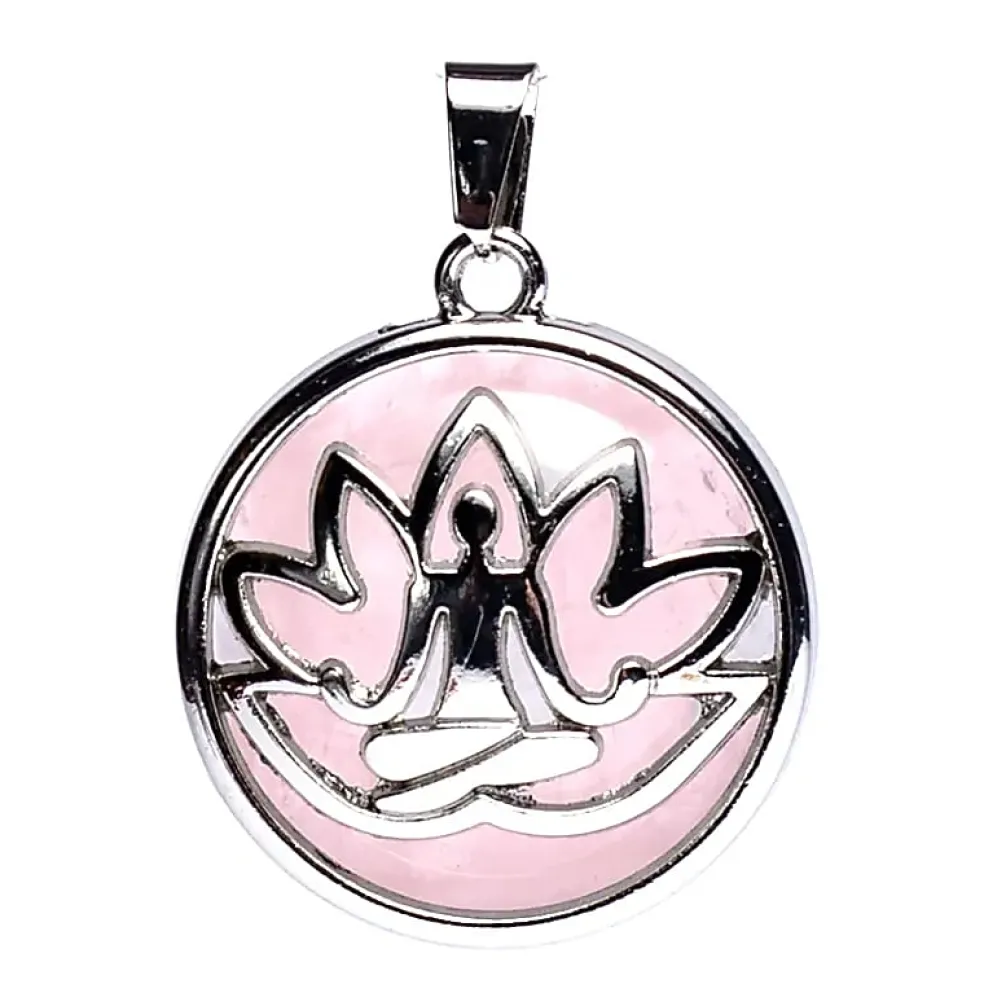 Pendentif Méditation Lotus avec Quartz Rose
