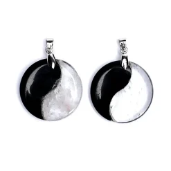 Pendentif Yin Yang en Obsidienne et Cristal de Roche