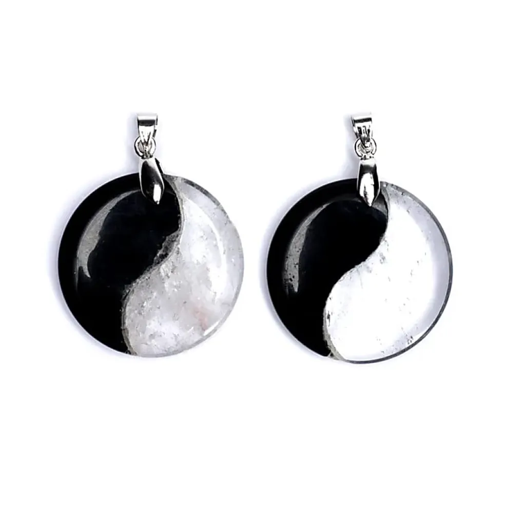 Pendentif Yin Yang en Obsidienne et Cristal de Roche