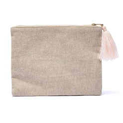 Pochette zippée en velours beige | broderie Fleur de vie