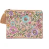 Pochette zippée en velours Beige | broderie Fleurs