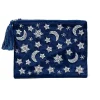 Pochette zippée en velours Bleu Foncée| broderie Lunes et Etoiles