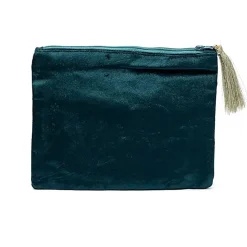 Pochette zippée en velours Bleu Pétrole | broderie Graine de Vie