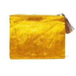 Pochette zippée en velours Jaune | broderie Soleil